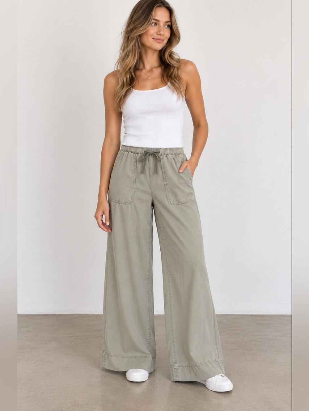 Joie Olive Wide-Leg Drawstring Pants